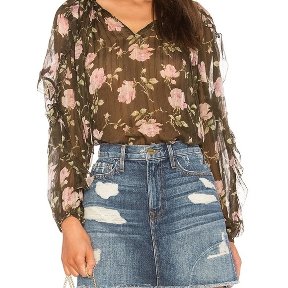 Ulla Johnson Azalea Floral Blouse Designer Ruffled Sheer Flowing 100% Silk - Picture 2 of 16